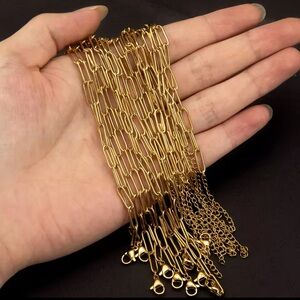 New gold stainless steel paper clip chain choker necklace with extender 18”